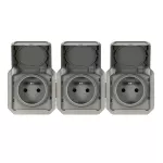 NOWE PLEXO - GNIAZDO 3X2P+Z POZIOME KOMPLET MECHANIZM 16 A - 250 V~ SZARE