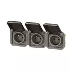 NOWE PLEXO - GNIAZDO 3X2P+Z POZIOME KOMPLET MECHANIZM 16 A - 250 V~ ANTRACYT