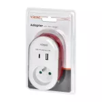 Adapter 1x 2P+Z z ładowarką USB (Typ A+C), 5V DC/ 3,4A, z dodatkowym kablem ładującym (typ C + Lightning)