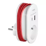 Adapter 1x 2P+Z z ładowarką USB (Typ A+C), 5V DC/ 3,4A, z dodatkowym kablem ładującym (typ C + Lightning)