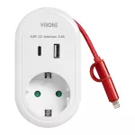 Adapter 1x 2P+Z z ładowarką USB (Typ A+C), 5V DC/ 3,4A, z dodatkowym kablem ładującym (typ C + Lightning), Schuko