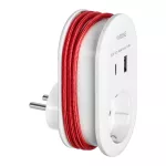 Adapter 1x 2P+Z z ładowarką USB (Typ A+C), 5V DC/ 3,4A, z dodatkowym kablem ładującym (typ C + Lightning), Schuko