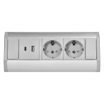 Gniazdo meblowe 2x2P+Z (Schuko), 2xUSB (typ A+C; 2,4A), szaro-srebrne