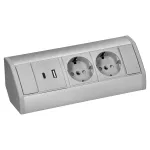 Gniazdo meblowe 2x2P+Z (Schuko), 2xUSB (typ A+C; 2,4A), szaro-srebrne