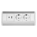 Gniazdo meblowe 2x2P+Z (Schuko), 2xUSB (typ A+C; 2,4A), biało-srebrne