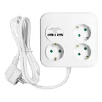 Kwadratowa listwa zasilająca z łądowarką USB 3x2P+Z (Schuko), 2xUSB-A, kabel 3x1,5mm2, 1,4m