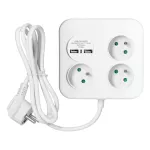 Kwadratowa listwa zasilająca z ładowarką USB 3x2P+Z, 2xUSB-A,kabel 3x1,0mm2, 1,4m