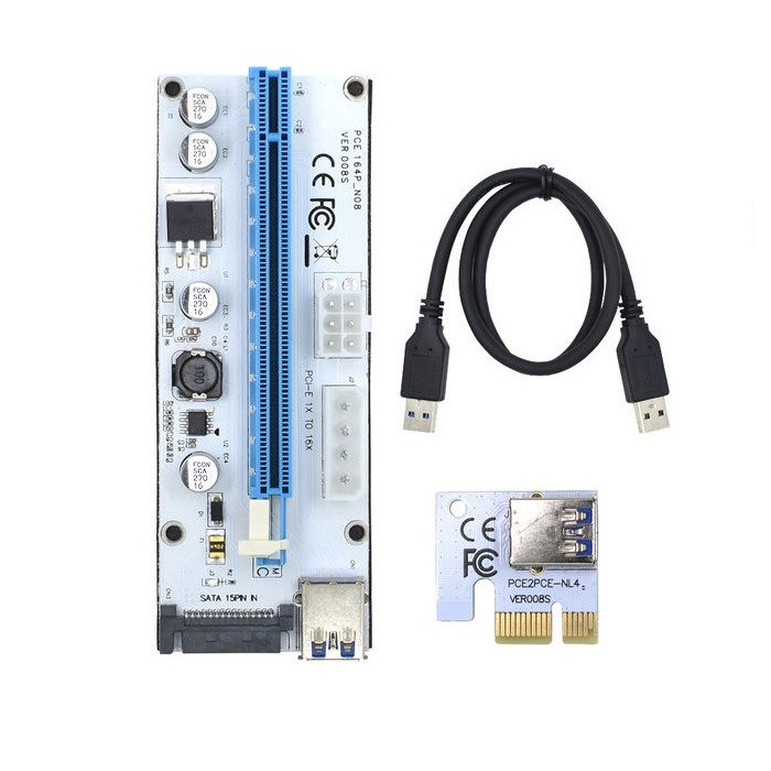 Qoltec Riser PCI-E 1x - 16x | USB 3.0 | ver. 008S | Uniwersalny | USB / SATA /  MOLEX / PCI-E